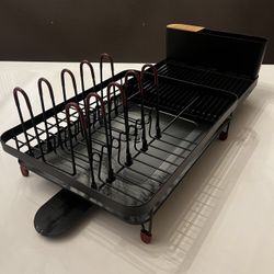 New In Box Dish Plate Bowl Drying Rack Stand With Knife And Utensil Holder Water Drainage Design