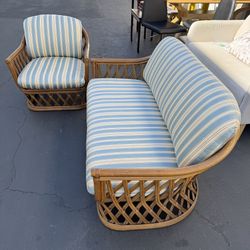 Vintage Coastal Split Reed Ficks Reed Style Sofa and Armchair Set Very Clean and Excellent Condition