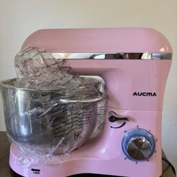 Aucma Stand Mixer,6.5-QT 660W 6-Speed Tilt-Head Food Mixer, Kitchen Electric Mixer with Dough Hook, Wire Whip & Beater (6.5QT, Pink)
