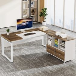 Tribesigns L-Shaped Executive Desk with Reversible File Cabinet, 63" Office Desk with Storage Drawer