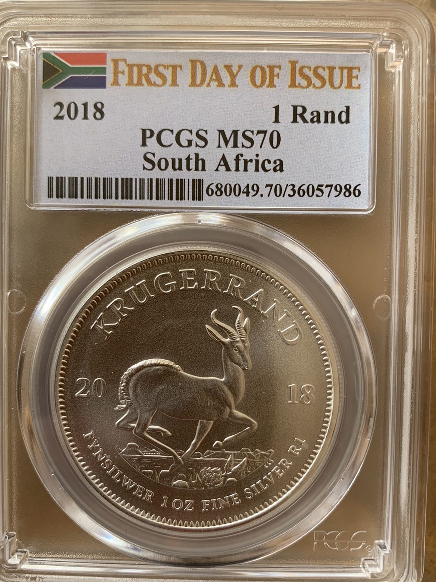 2018 1oz PCGS MS70 Krugerrand Silver Coin