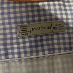 Scott James Men’s Gingham Button-Down Shirt – Medium (Never Worn) 