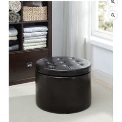 Convenience Concepts Designs4Comfort Round Shoe Storage Ottoman, Black Faux Leather