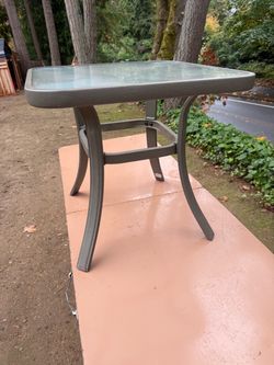 Outdoor patio table side table, middle frame glass top 22” x 22”