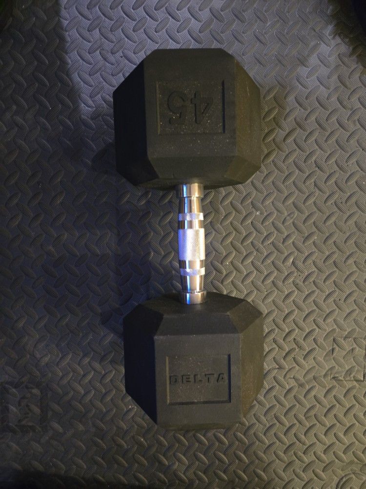 New Single 45lb Rubber Hex Dumbbell--