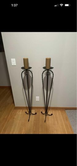 Tall Wrought Iron Floor Candle Holders Set of 2
