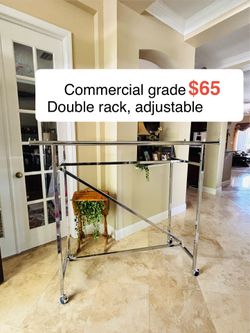COMMERCIAL grade Heavy Duty Double clothes garment rack, dual height adjustable