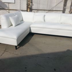 BRAND NEW 7x9ft SECTIONAL CHAISE SOFAS  WHITE LEATHER. CUSTOM MADE AVAILABLE