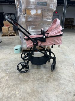 Pink Baby Stroller with Bassinet