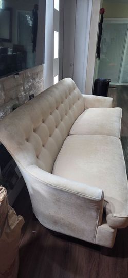 Cream Tufted Fabric Sofa