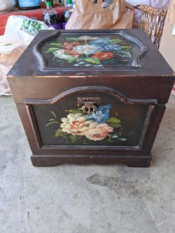 Antique Wood Floral Dark Wood Chest