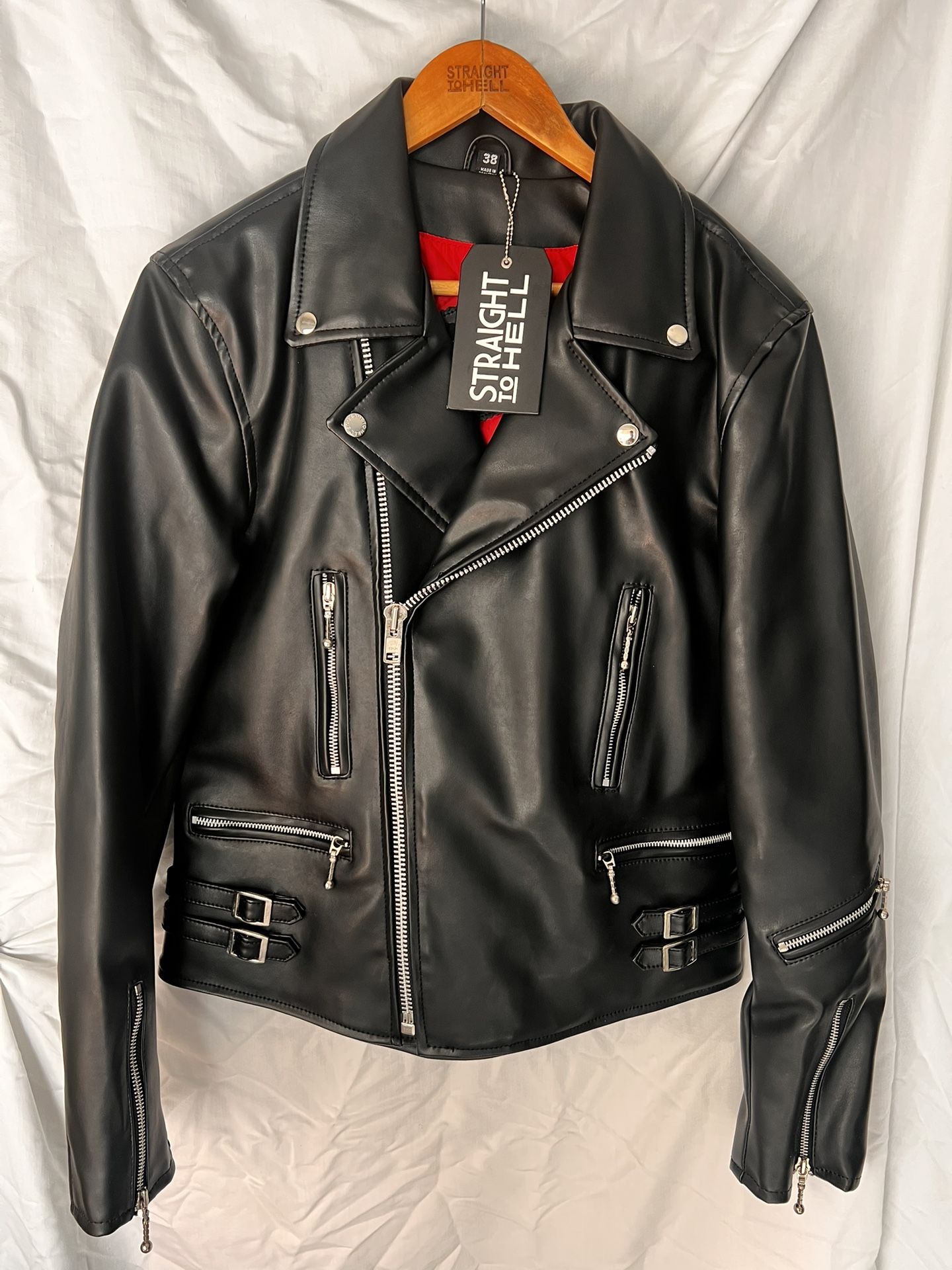 “Straight To Hell” Mens Moto Vegan Leather Jacket