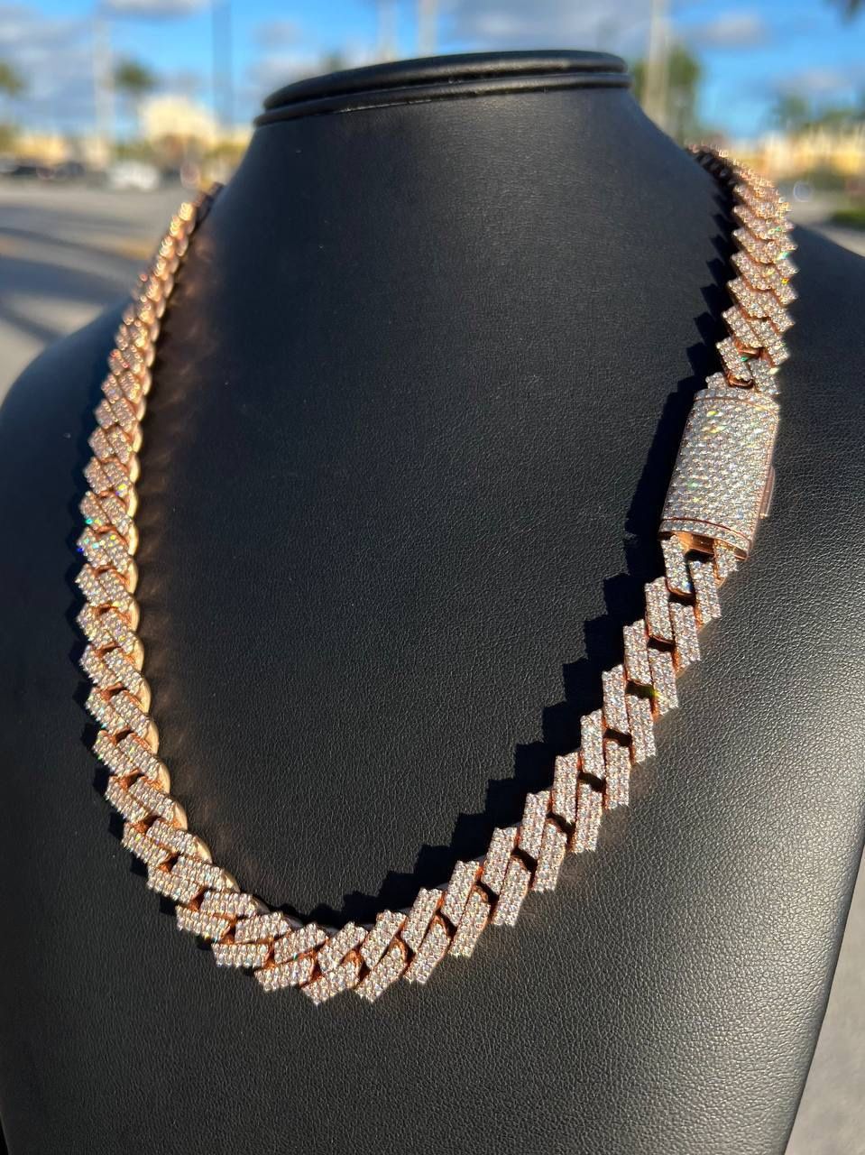 10k solid Rose Gold new style Cuban link 35ct diamond chain iced