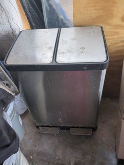 Dual compartments stainless steel trash can