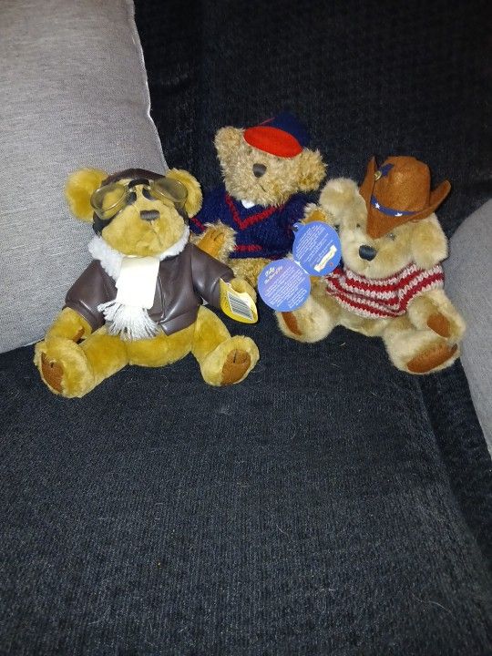Vintage 1996 & 97, 3 Brass Button Bears