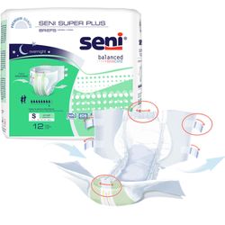 Seni super plus adult briefs , size M, pack of 12