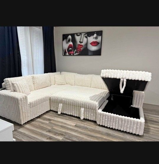 Sleeper Coych Sofa Bed Pull Out NEW Storage Cream