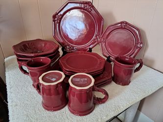 JC Penney Vintage Burgundy 4 Serv. Dinner Set. NEW
