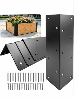 4 Pack Raised Garden Bed Corner Brackets, 11" x 3" x 3" Rust Resistant Metal L Shaped Connectors with Screws, Fit 12"-24" Wood Planter Box, for Vegeta