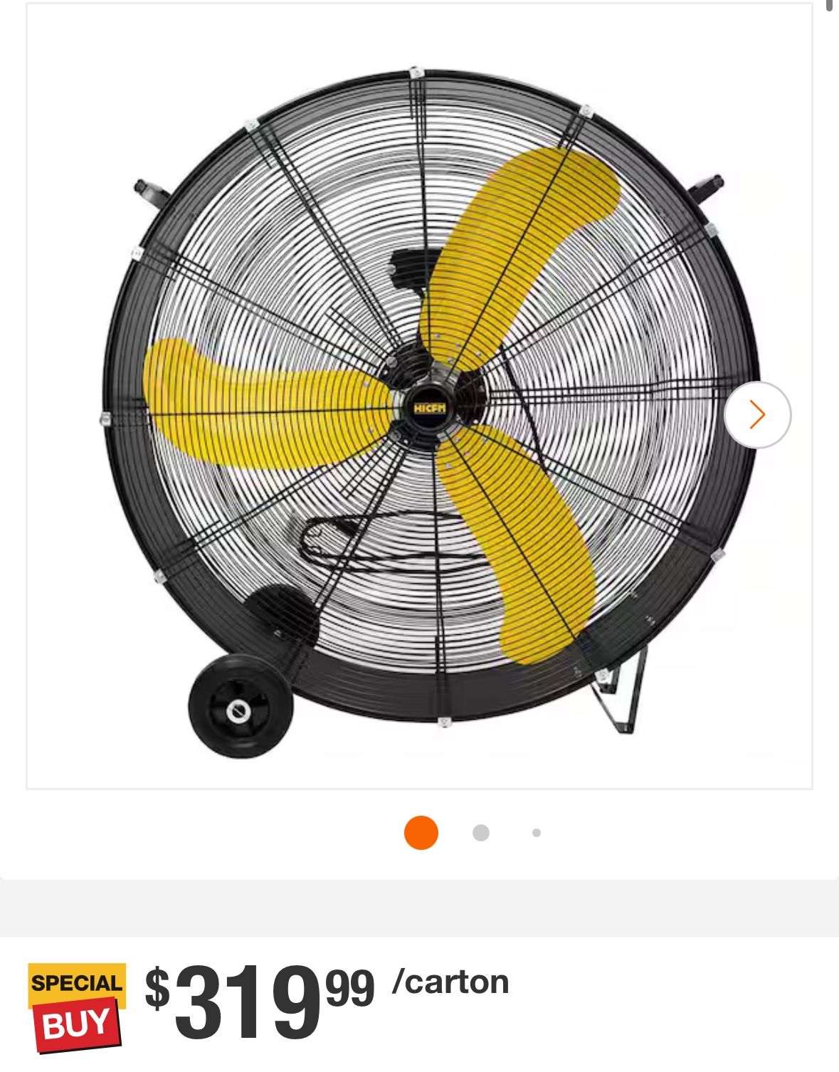 HiCFM 36 in. Black Industrial Drum Fan, 18600 CFM, 2-Speed, 3/5 HP, Heavy Duty,Casters and Handle,Warehouse and Workshop