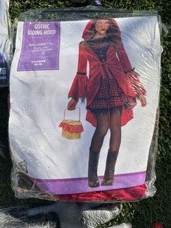 Gothic Riding hood Costume with Wolf Mask & Furry Hands, And Old Lady Wig