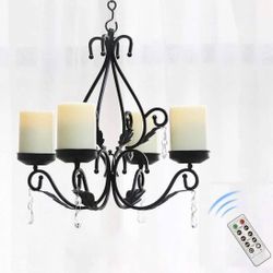 3 in 1 Lighting Chandelier with 4pcs Battery Operated Led Candle with Remote, Table Centerpiece for
