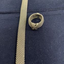 Sterling Silver Mesh Bracelet and Ring With Diamond X