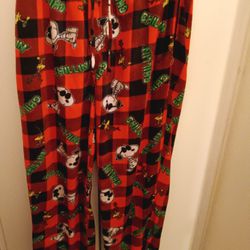 Peanuts Men's Extra Large 40/42 Fleece Pajama Bottoms With Elastic Waist And Drawstring