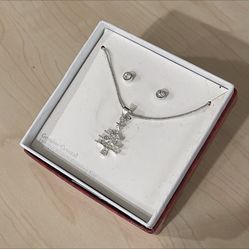 Silver genuine crystal 18” pendant necklace and earring set