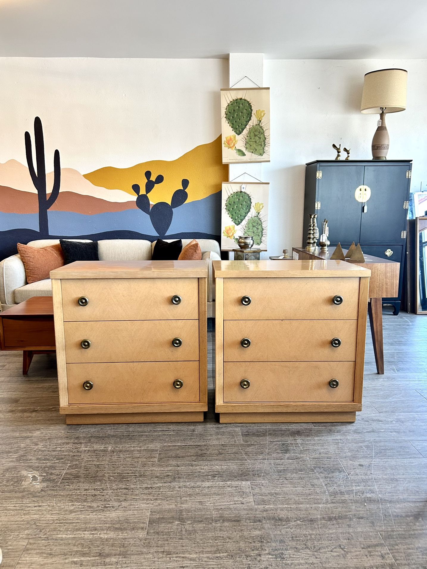 Pair Of Natural Nightstands / Wood Side / End Tables