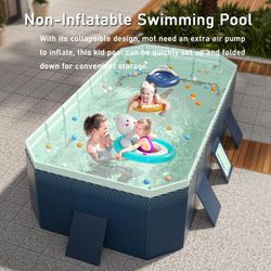 Foldable Pool, Non-Inflatable Kids' and Adults' Outdoor Swimming Pool, Hard Plastic Shell Portable Pool, Kid Pool for Backyard Dog Pools (83" x 55" x 