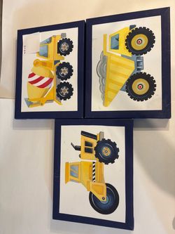 Set of 3 Construction Truck Wall Decor Kids Room Nursery 14.5x11