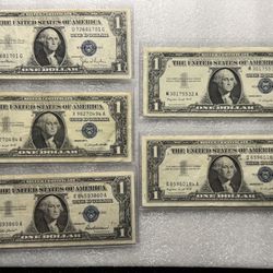 5x One Dollar Silver Certificates (1957/1935)