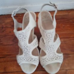 Fergaliciious Leather and Mesh Like Sandals with a Lift Heel Size 3 Off White