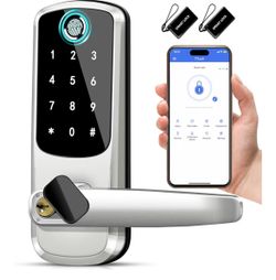 Smart Door Lock with Handle,Keyless Entry Door Locks, 8-in-1 Fingerprint Keypad Exterior Lock - Smart Locks for Front Door - Digital Electronic Smart 