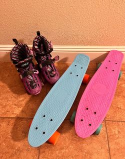 Kids adjustable skates and skateboards