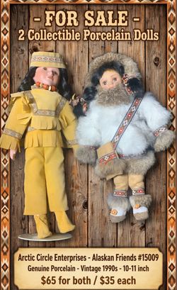 2 Porcelain Native Alaskan Dolls Vintage