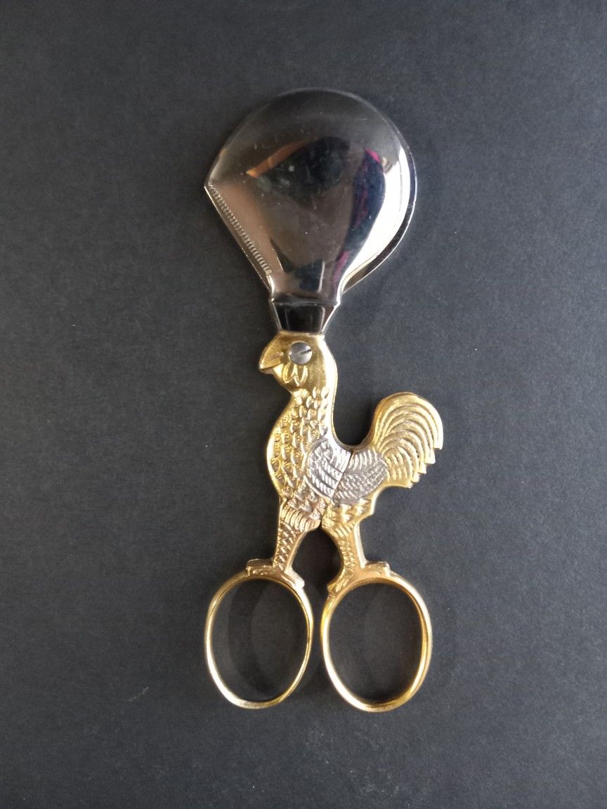 Vintage Ornate Rooster / Chicken Cigar Cutter, Boiled Egg Scissors Made in Solingen, Germany