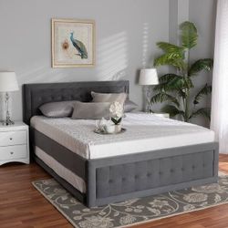Modern and Contemporary Grey Velvet Upholstered Platform Bed with Twin-size Trundle(New)