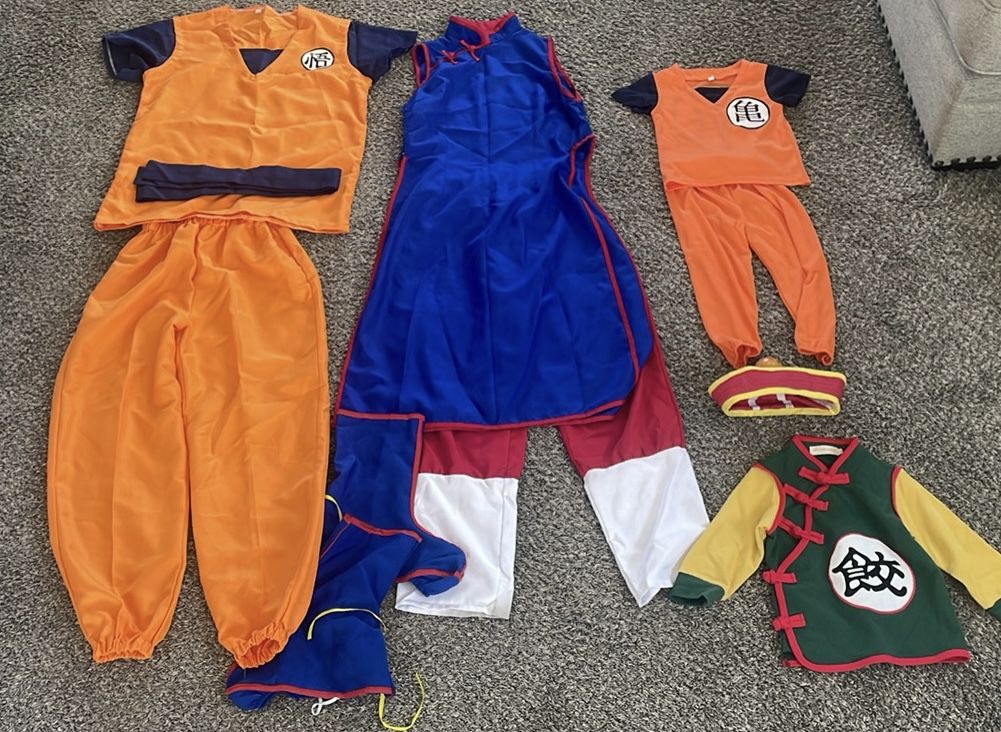 Set of clothes custom family Dragon ball, Goku (XL),Milk/Chi-Chi (L),Gohan orange (5) and green (3)