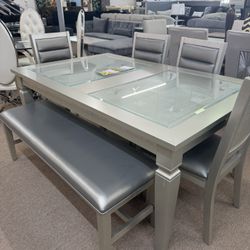 Table And 4 Chairs With 3 Seat Bench 