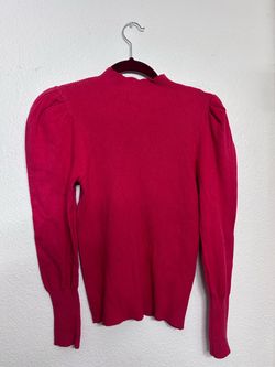 Red Ribbed Knit Puff Sleeve Sweater