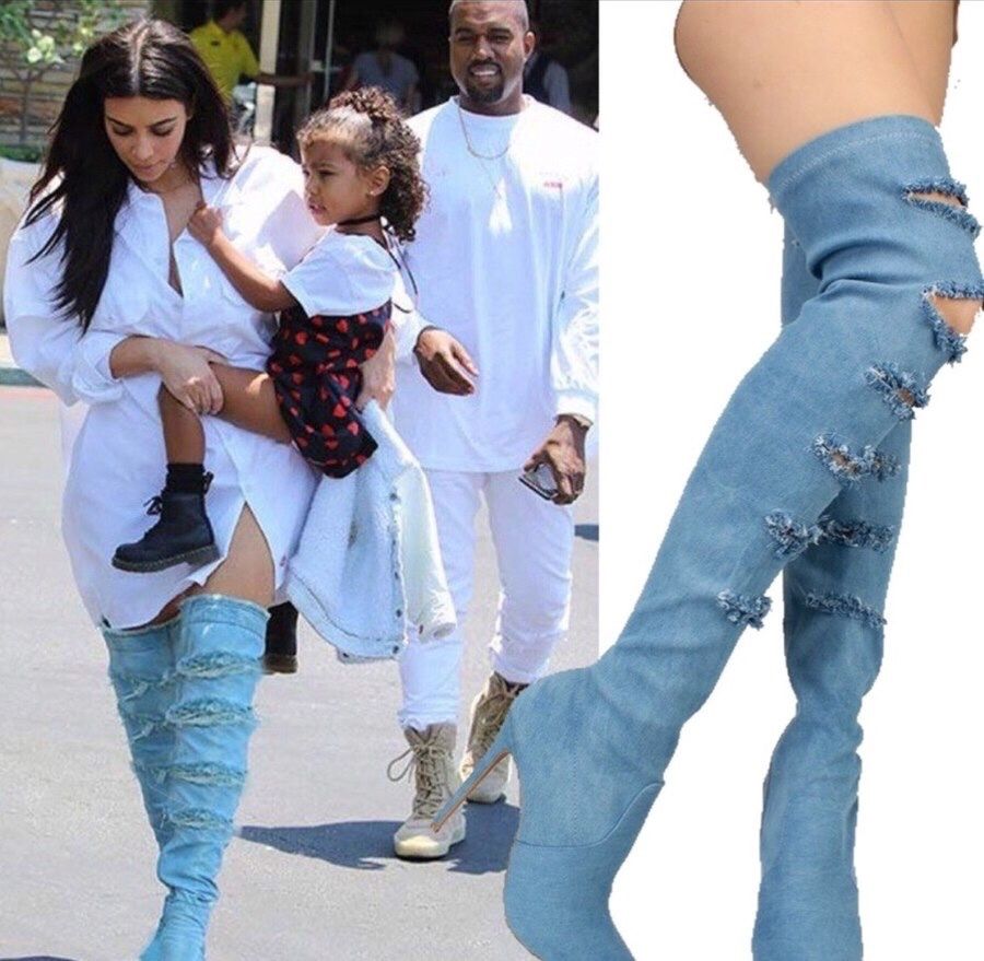 Thigh high cutout boots