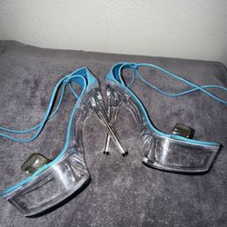 Tiffany Blue Clear Platform Pole Dancing Heels | NWOT | Never Worn | Size : 9 | $59