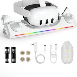 Charging Dock for Oculus Quest 3, Magnetic Charging Station for Meta Quest 3 VR Headset & Controllers, with 2 Rechargeable 2100mAh Batteries, USB-C Ch