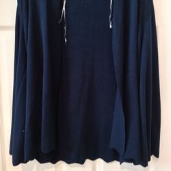 Verve Ami Navy Blue Size L cardigan With Scallop Shaped Bottom And Sleeves.