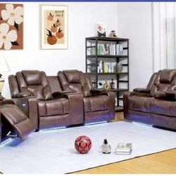 Brand New Sofa And Love Seat Recliner Transformer Brown Color In Stock 