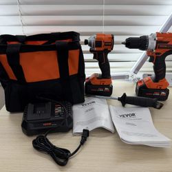 Brand New VEVOR Tool Combo Kit, 20V Max Cordless 2-Tool Combo Kit, with 1/2 in Impact Drill, 1/4 in Impact Driver, Compact Cordless Power SKU210-S1