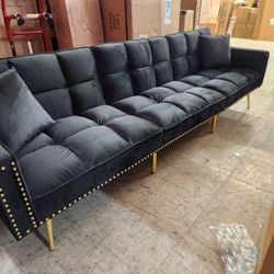 NEW Large 9ft long futon sofa couch black velvet with gold NEW
All three sections fold down for futon Sleeper
Very cool
$395 cash no tax
Pick up Mesa 