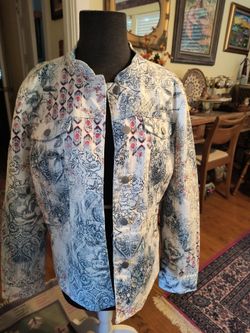 Chico denim jacket jean American flags small medium and large clean